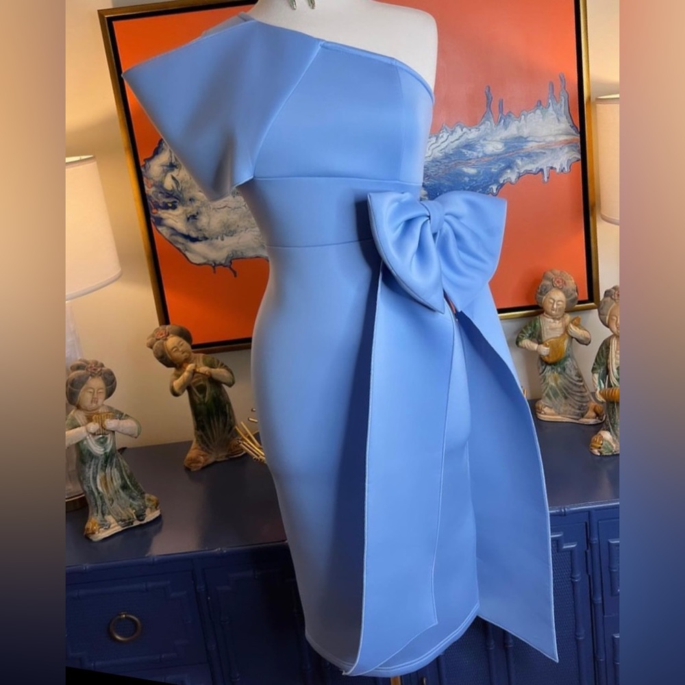 CANARY DESIGNS LIGHT BLUE BOW MIDI DRESS